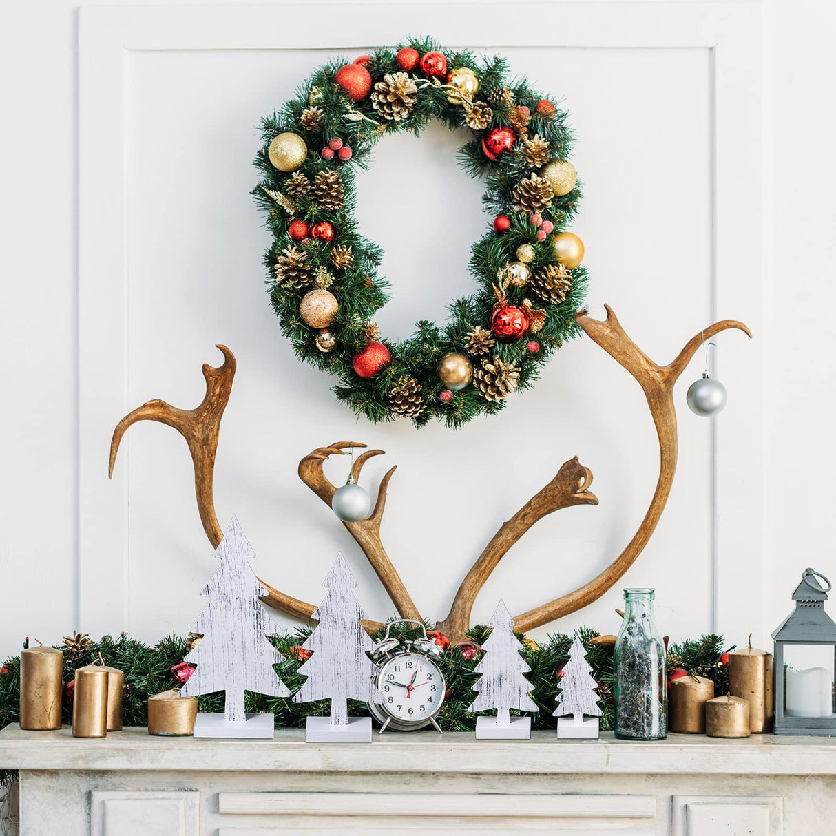 Sawysine 4 Pcs Wooden Christmas Tree Tabletop Decor Rustic Wood Christmas Trees Table Centerpieces Christmas Tiered Tray Decor Wood Trees with Rectangular Base for Xmas Winter Holiday (White) Sawysine