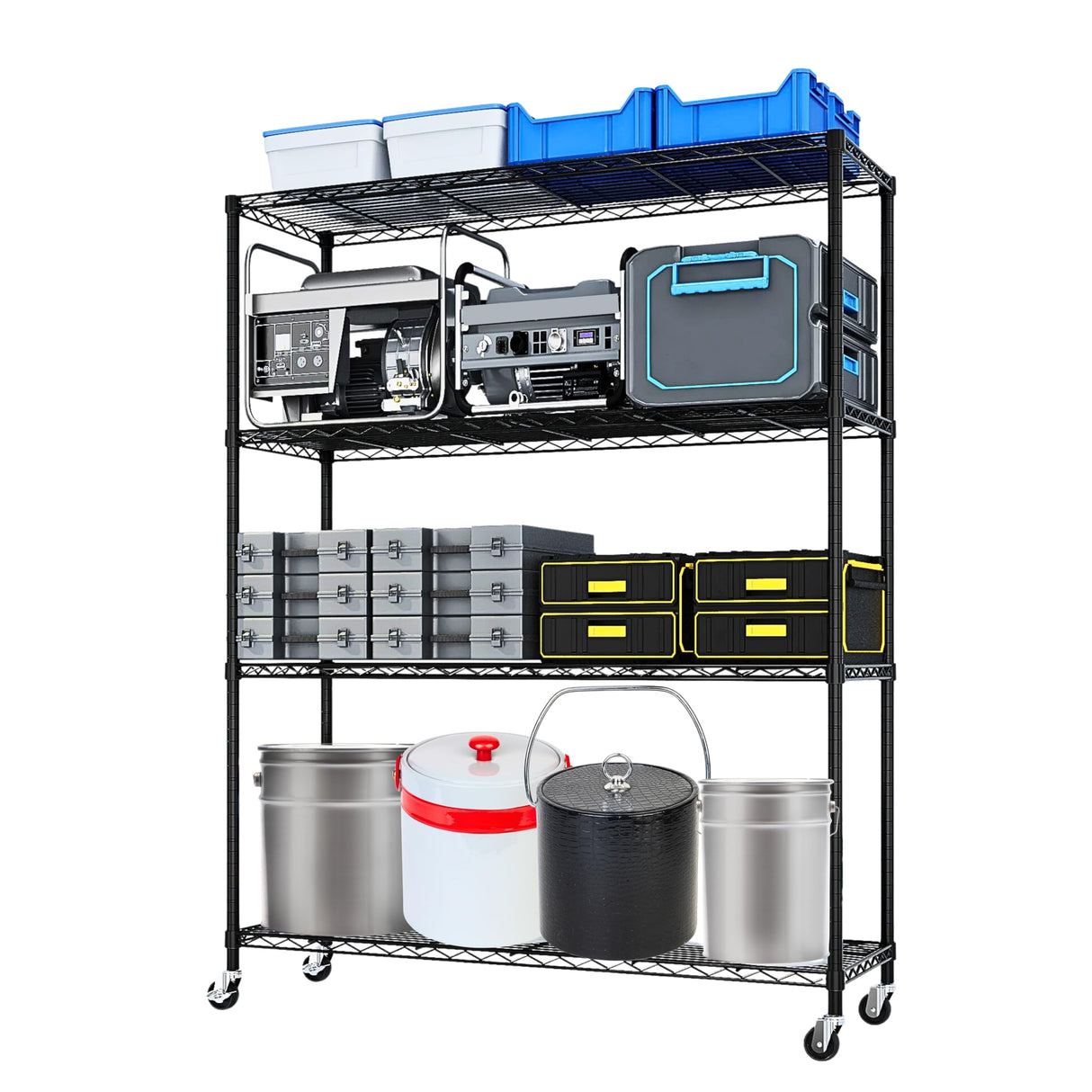 Heavy Duty N.S.F. Certified 4‑Tier Steel Wire Shelving with Wheels, 800 lb Commercial Storage Rack, Adjustable Utility Shelf for Home, Garage, Restaurant Storage Shelves (Black, 46" x 17.7" x 65") Generic