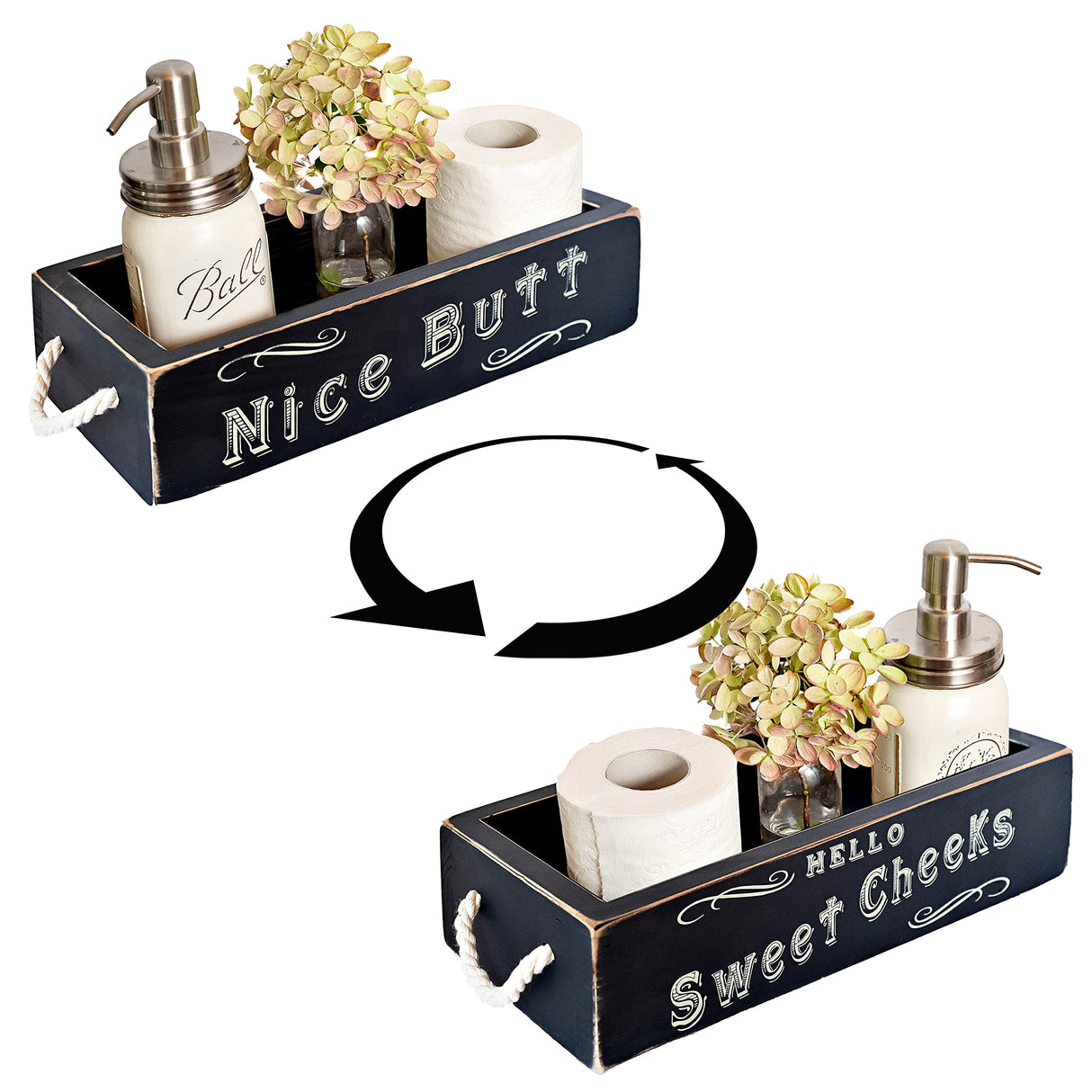 MAINEVENT Nice Bathroom Decor Box, One Box with Print on 2 Sides Farmhouse Bathroom Decor Toilet Box, Rustic Decor Bathroom Box Toilet Organizer, Toilet Paper Box, Hello Sweet Cheeks Bathroom Box MAINEVENT