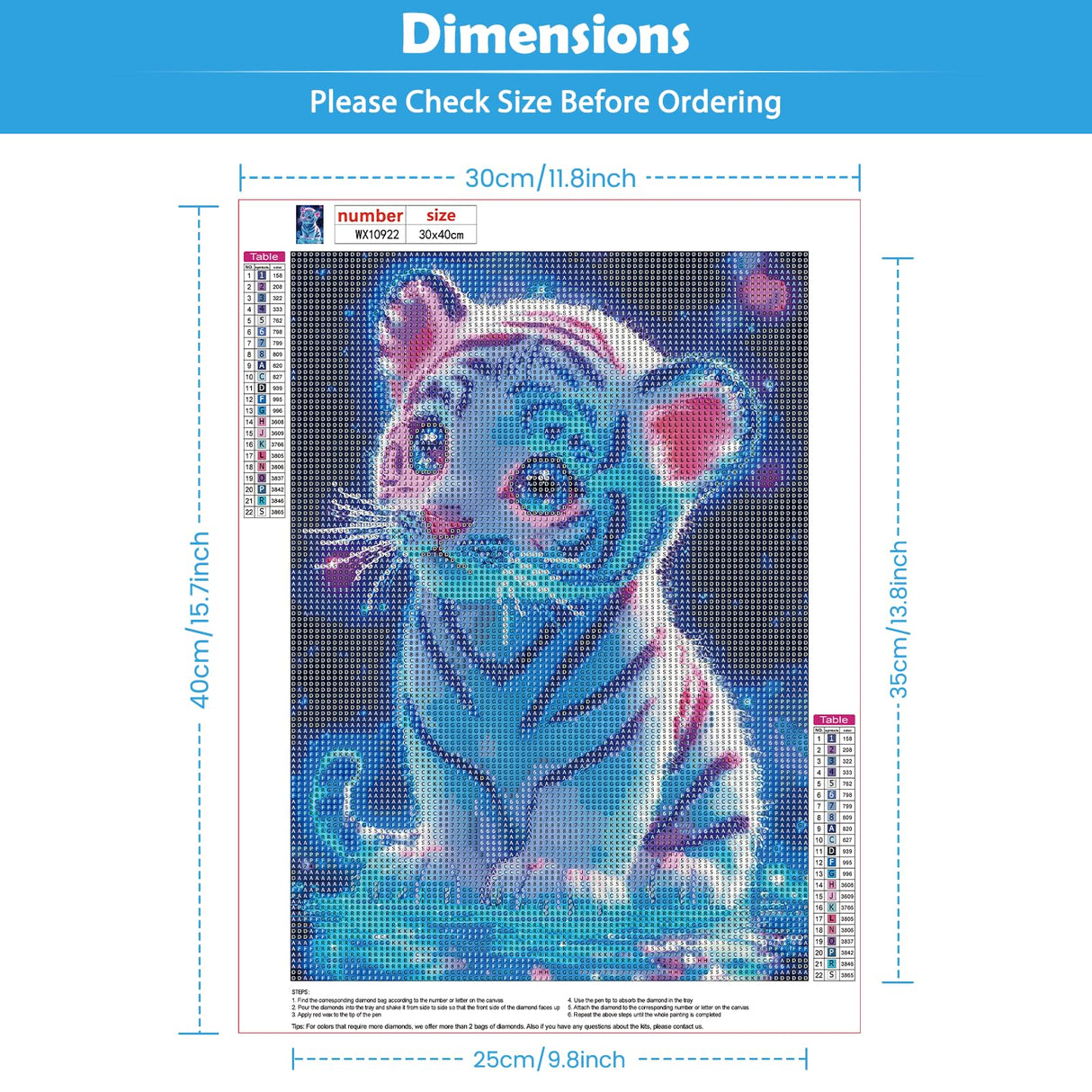 KEYIFA Little Tiger Diamond Art Kits, 5D DIY Diamond Painting for Adults, Round Full Drill, Fantasy Diamonds Dots Mosaic Painting, Crystal Gem Arts Craft for Home Wall Decor 12x16 in KEYIFA