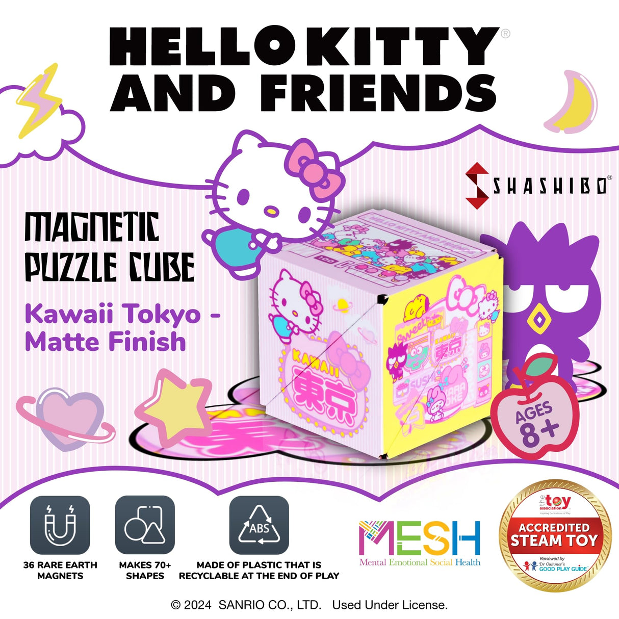 SHASHIBO Hello Kitty & Friends Shape Shifting Box - Award - Winning,Patented Magnetic Puzzle Cube w/ 36 Rare Earth Magnets - Fidget Toys for Adults & Kids 8+, Transform Into Over 70 Shape (Kawaii) Shashibo