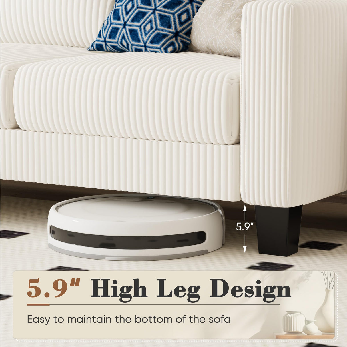 Homall Sofa for Living Room, Couch with Convertible Chaise, 3 Seat L-Shaped Sofas, Comfy Corduroy Couches for Apartment, Small Space, Cream Homall