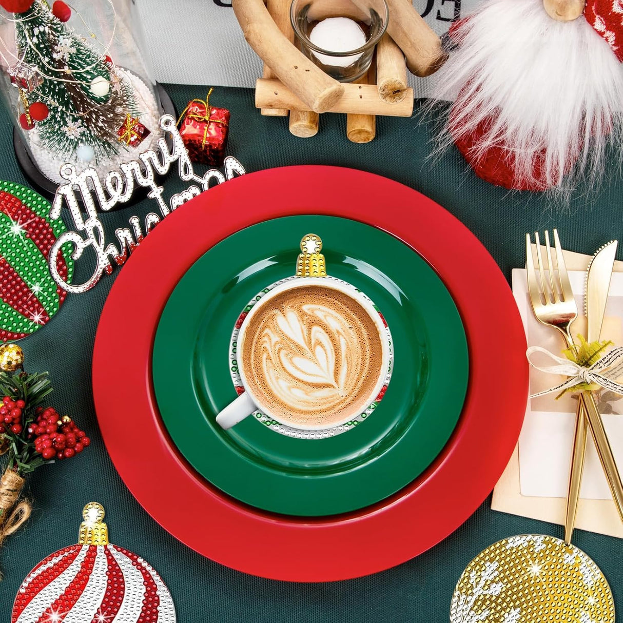 Hoxxu 10pcs Christmas Diamond Art Coasters Kit, 5D Christmas Diamond Painting Kits with Stand, Ideal for Cups, Wine Glasses, Perfect for Holiday Decor Table Setting Hoxxu