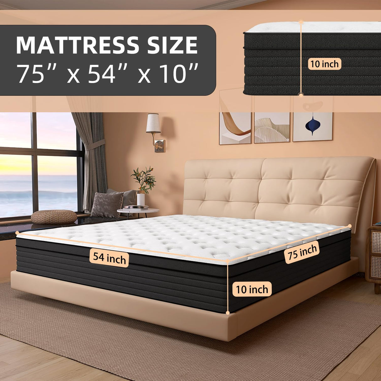 AICEHOME Full Mattress, 10 Inch Individual Pocket Springs with Gel Memory Foam, Medium Firm Mattresses in a Box, Hybrid Full Size Mattress with Pressure Relief 75" L x 54" W x 10" T AICEHOME
