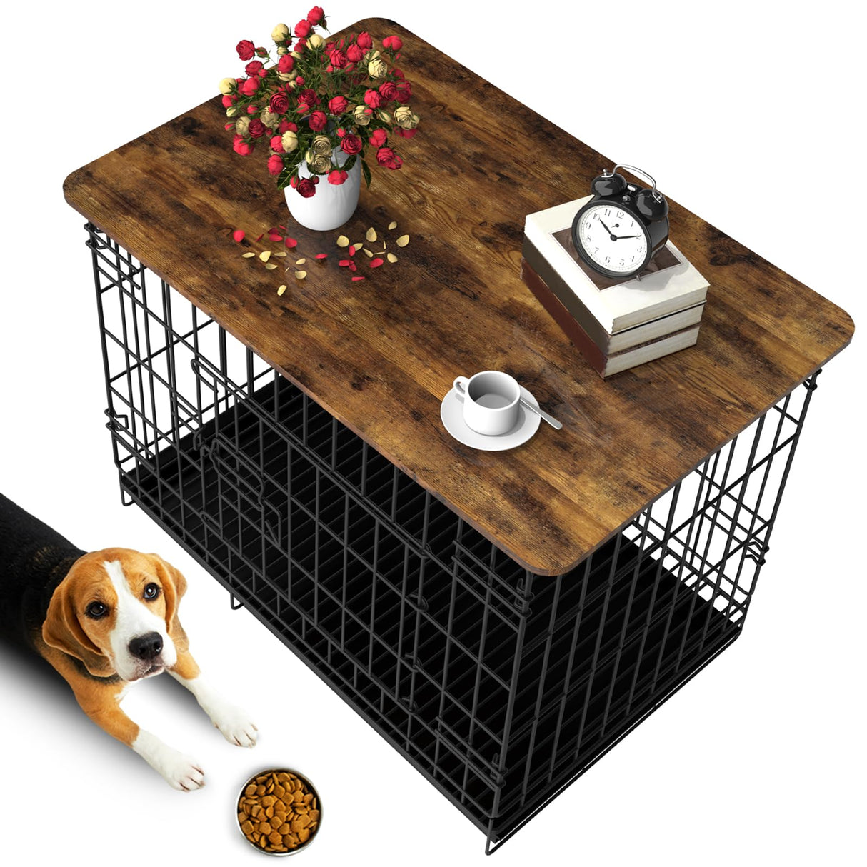 Hoyula Dog Crate Topper Wood 30 Inch Dog Crate Topper Crate Table Topper Dog Kennel Topper for Decorative Dog Crate, Suitable for 30 Inch Wire Dog Crate (Furniture Style, Brown) Hoyula