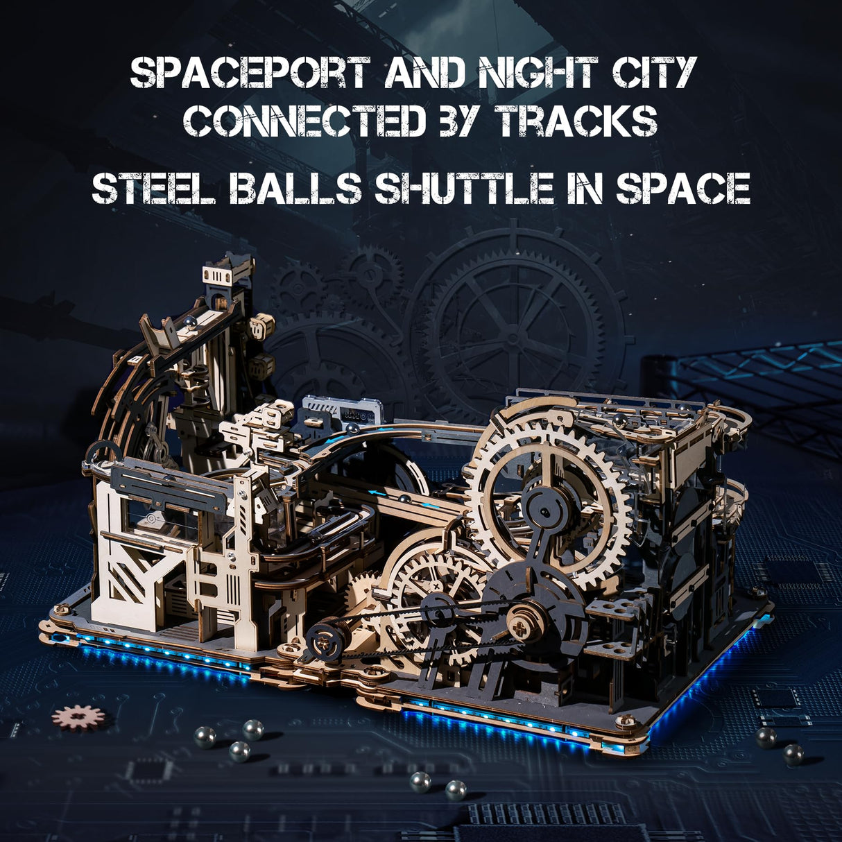 ROKR 3 in 1 Electric Wooden Marble Run, 3D Puzzles for Adults, Wood Model Building Toy Kits, Ideal Gift for Boys and Men ROKR