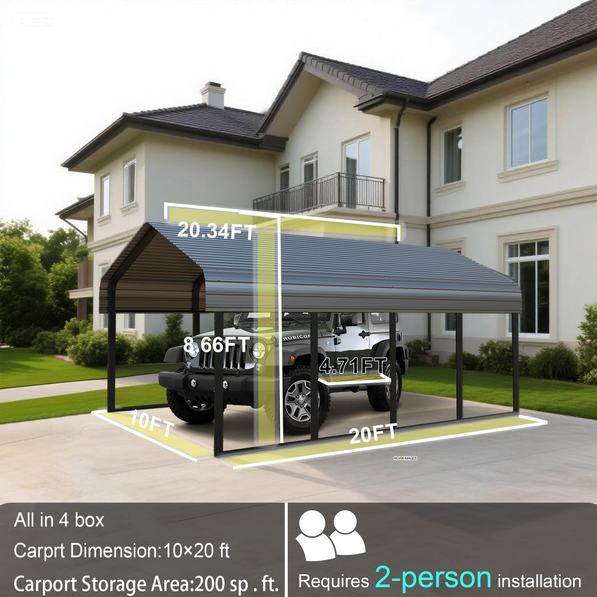 RITERYIFER RV Metal 10x20FT Carport Canopy Heavy Duty Carports Kits for Garage,Aluminum Car Ports with Steel Shelter Frame Cover for Car or Boats RITERYIFER