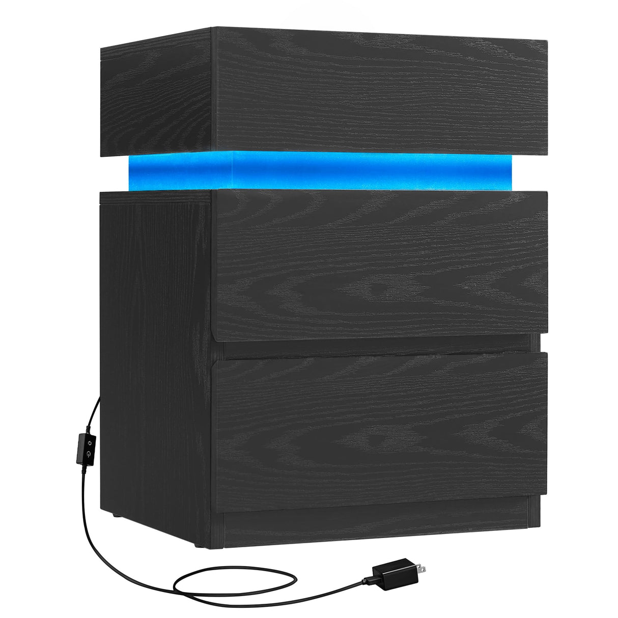 VASAGLE Nightstand with LED Lights, Adjustable Light Colors, Bedside Table, Side Table with 3 Drawers, Modern Style, 13.8 x 15.7 x 21.7 Inches, Ebony Black ULET630T58 VASAGLE