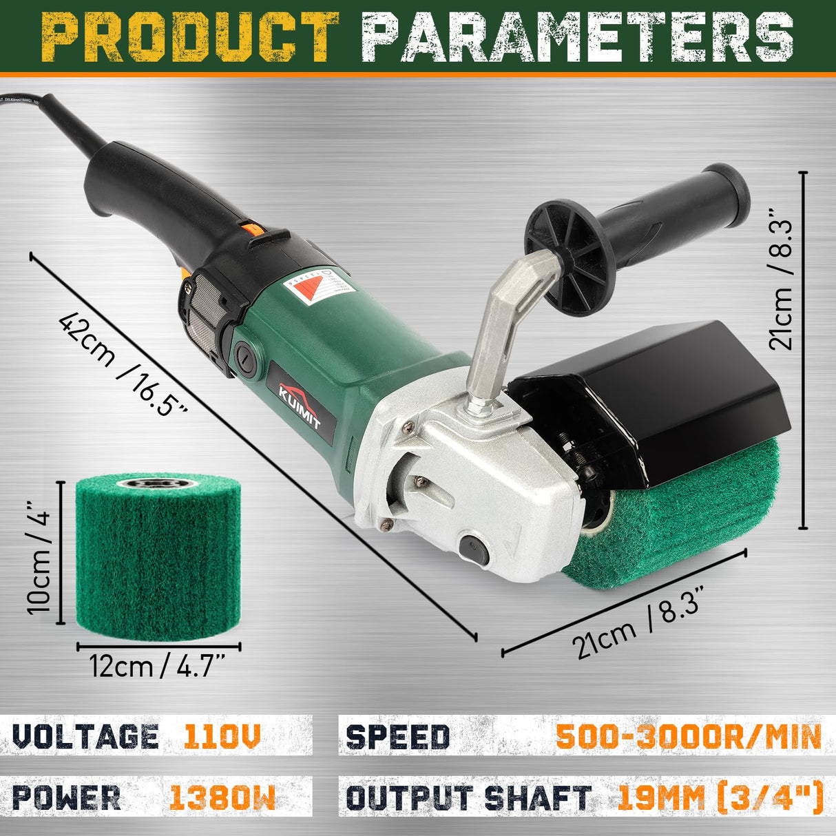 KUIMIT Handheld Metal Burnishing Machine,Electric Sander Polisher for Wood Stainless Steel Polishing,Lock Switch,Auxiliary Handle KUIMIT