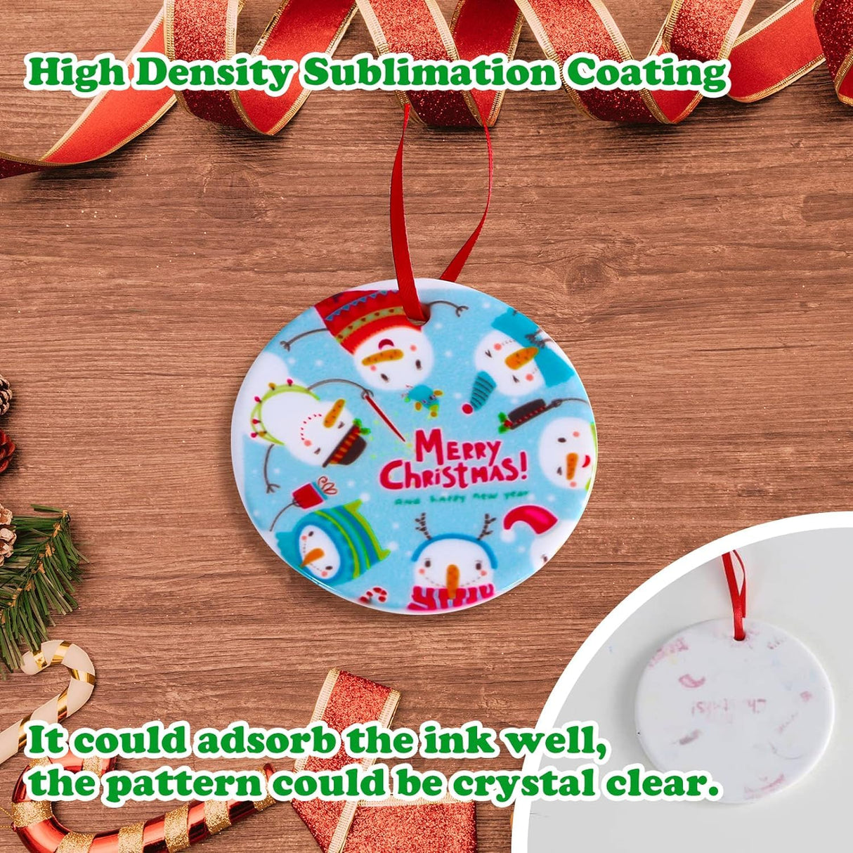 Ceramic Sublimation Ornaments Blank Christmas Personalized Ornament 20 PCS 3.5 Inch Round White Bulk DIY Chritsmas Tree Decoration WANZELONYO