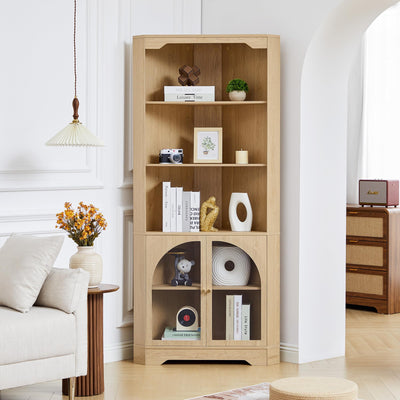 SUJOUCRAFT 70" H Tall Coner Storage Cabinet, Farmhouse Narrow Wood Coner Cabinet with Door & Adjustable Shelves, Home Pantry Hutch for Kitchen, Dining Living Room, Bathroom, Antique Dispaly (Natural)