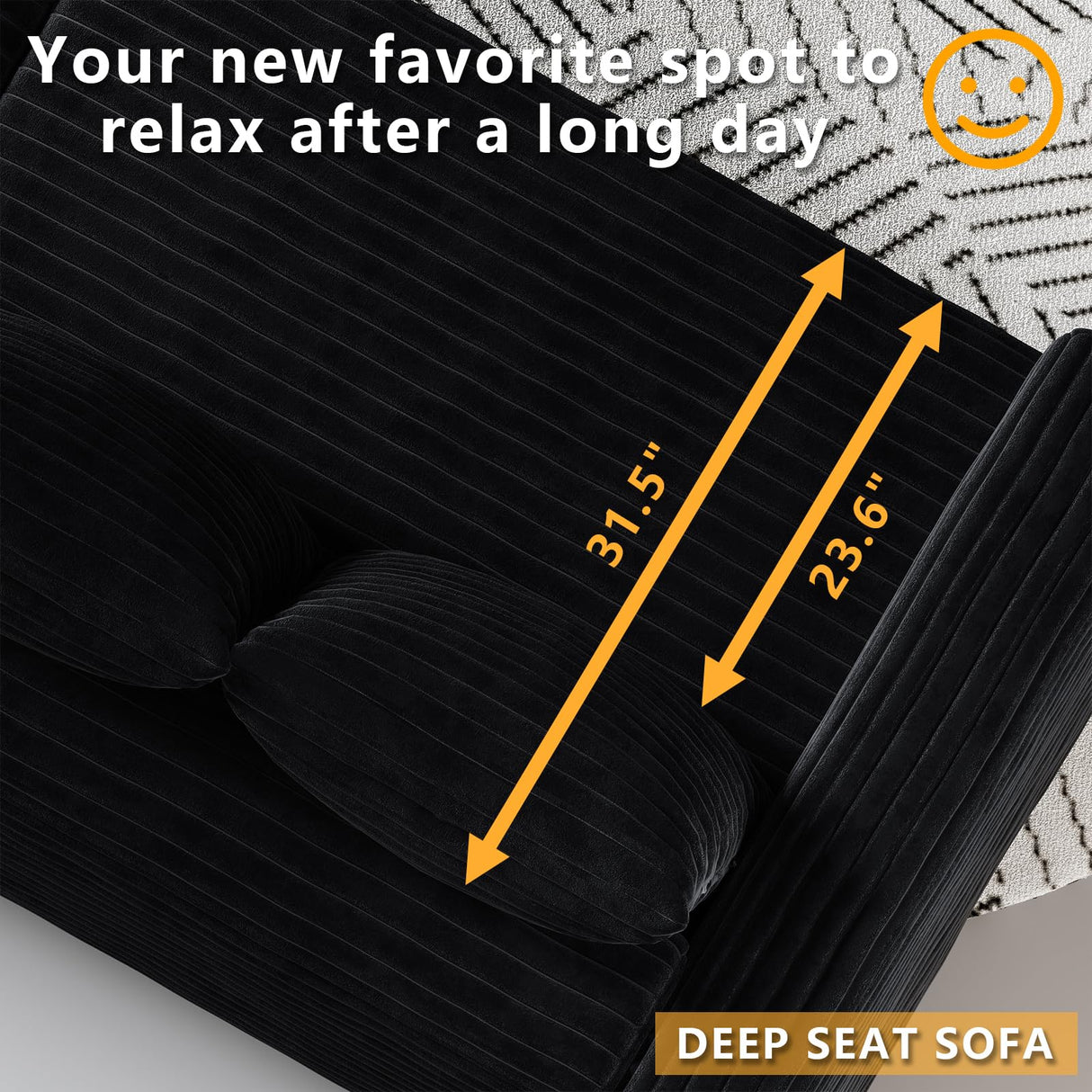 Tabaray 102.4" Oversized Cloud Couch, Convertible 4 Deep Seat Foam Sofa Couch, 2 in 1 Plush Corduroy Sofa with 6 Soft Pillows, Modern Modular Sectional Couches for Living Room, Apartment, Black Tabaray