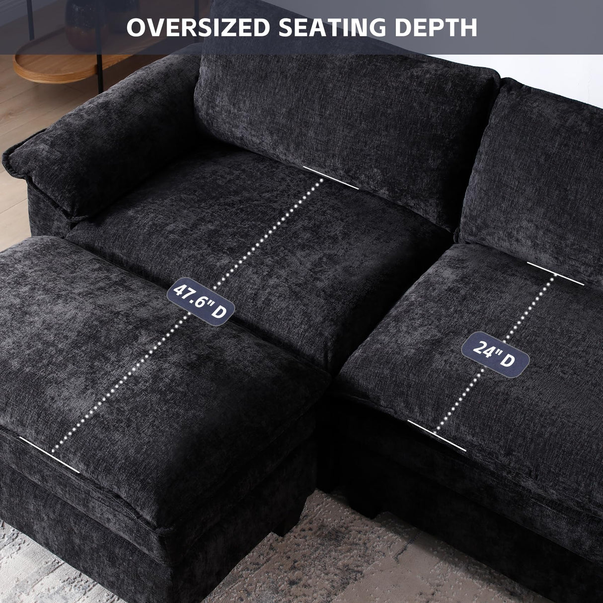 mestyl Modular Sectional Sofa Comfy Cloud Couch, U Shaped 3 Deep Seat Sofa Couch with 2 Ottoman, 120" Soft Modern Couches Set for Living Room, Chenille, Black, MT001 mestyl