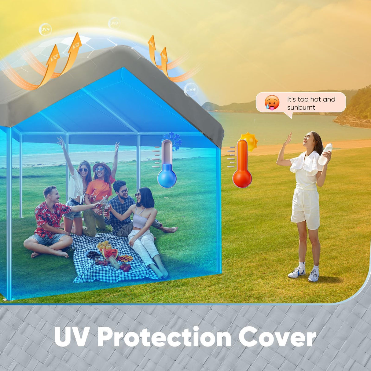 ADVANCE OUTDOOR Replacement Top Cover Tarp for 10x20 ft Carport Canopy with Ball Bungees, Gray, One Roof Only ADVANCE OUTDOOR