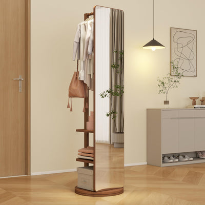 Jaxenor Standing Mirror Full Length Mirror, Bedroom Mirror Full Length Mirror Coat Rack, 65.7"x 13.7" Stand Mirror Full Length, Floor Length Mirror with Storage for Living Room(Walnut)