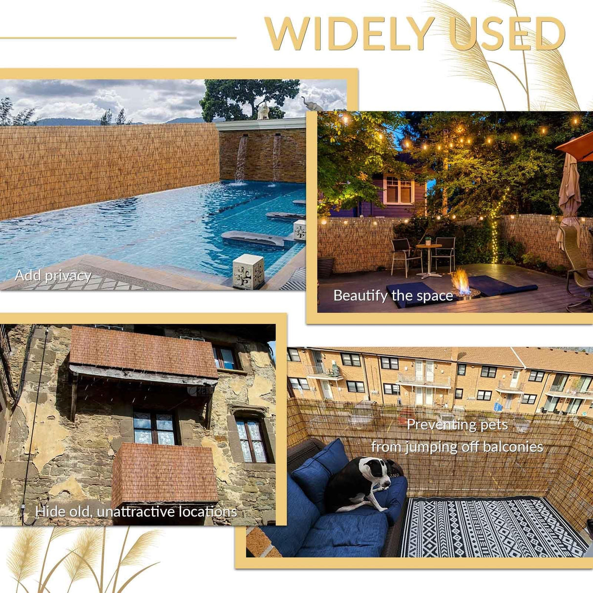 Natural Reedhead Roller Bamboo Fencing 2x10ft 3x13ft 4x16ft 5x20ft 6x23ft Outdoor Privacy Fence Breathable Garden Fencing for Balcony Backyard Patio Fencing Divider Decors Fence Roll ZGDXPLA