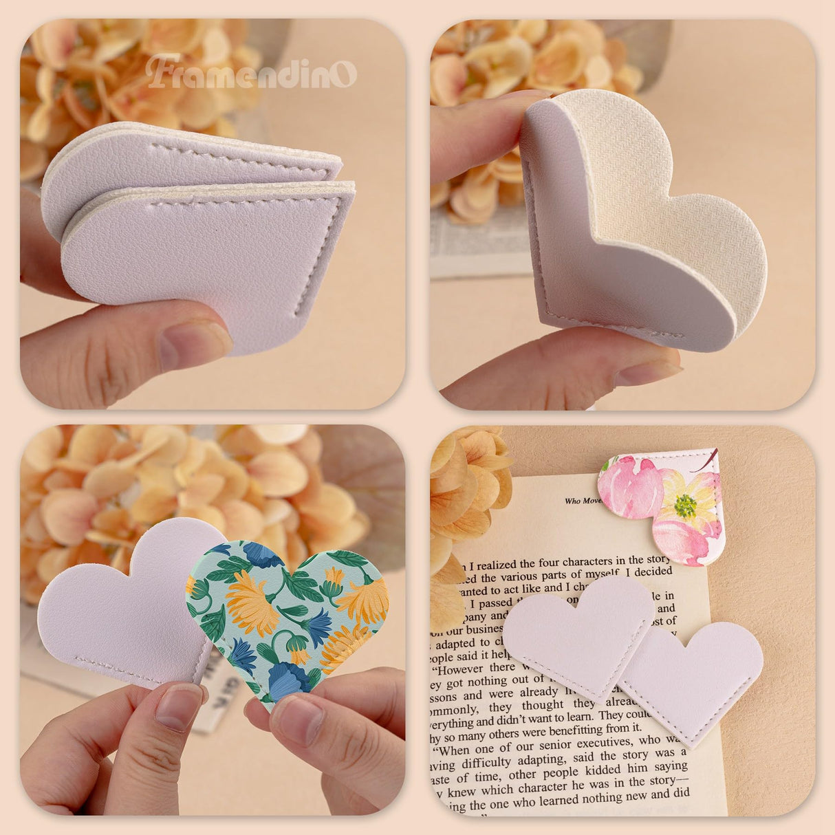 Framendino, 30 Pack Sublimation PU Leather Corner Bookmark Heart-Shaped White Bookmark Blanks for DIY Bookmarks Framendino