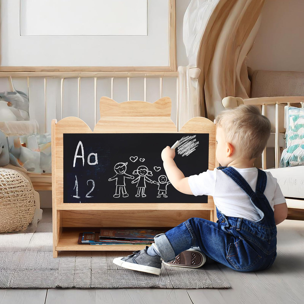 Juexica Kids Bookshelf 5 Tier Toddler Bookshelf Book Display Shelf Organizer Wood Bookcase with Chalkboard and Storage Kids Magazine Rack for Classroom Bedroom Nursery Furniture,17x17x11 Inch(Cat) Juexica