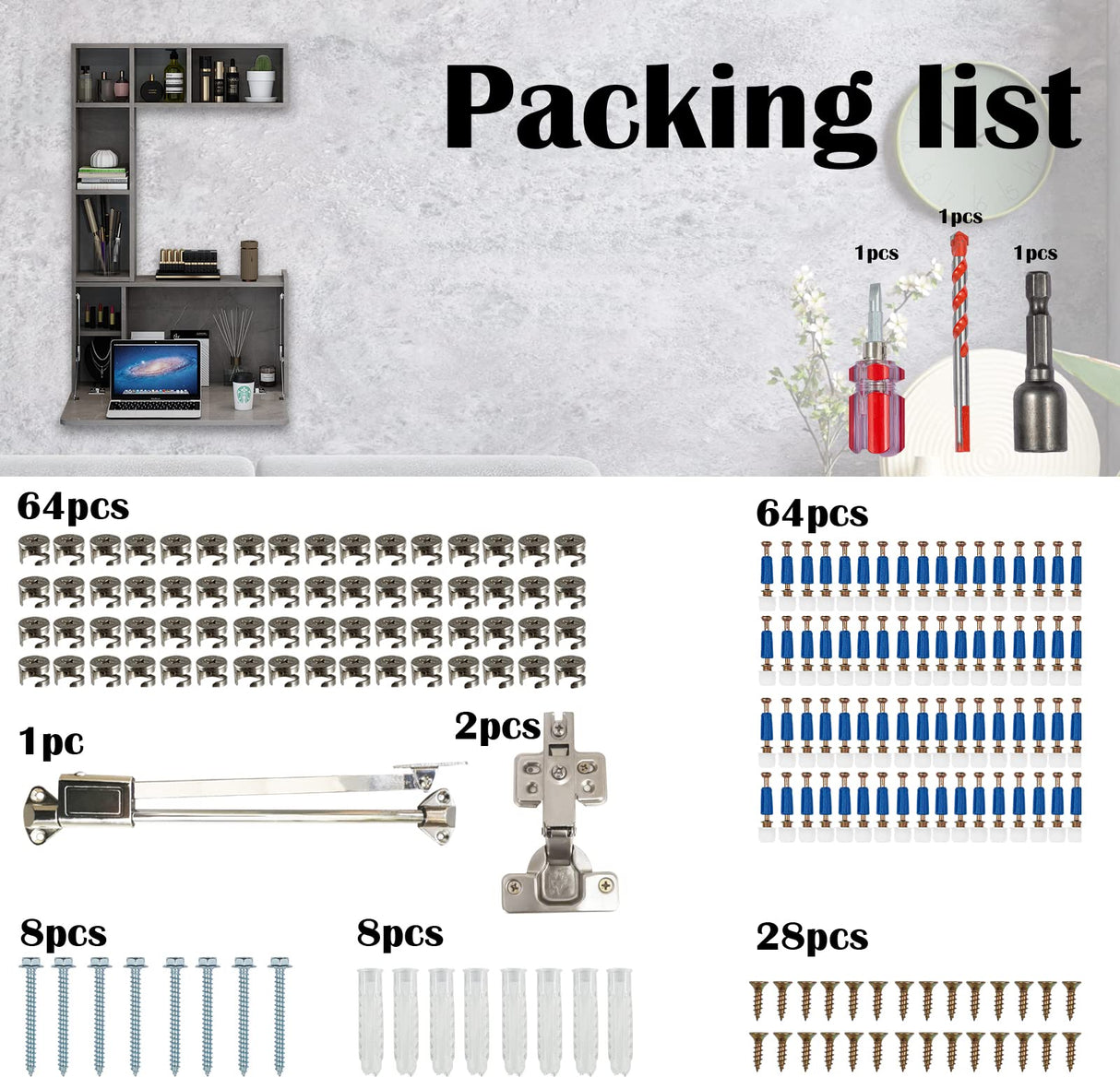 Pmnianhua Floating Desk,Wall Mounted Desk Folding,Hidden Pull Down Desk,Space Saving Desk,Folding Wall Desk for Small Space Apartment Bedroom(Dark Grey) Pmnianhua