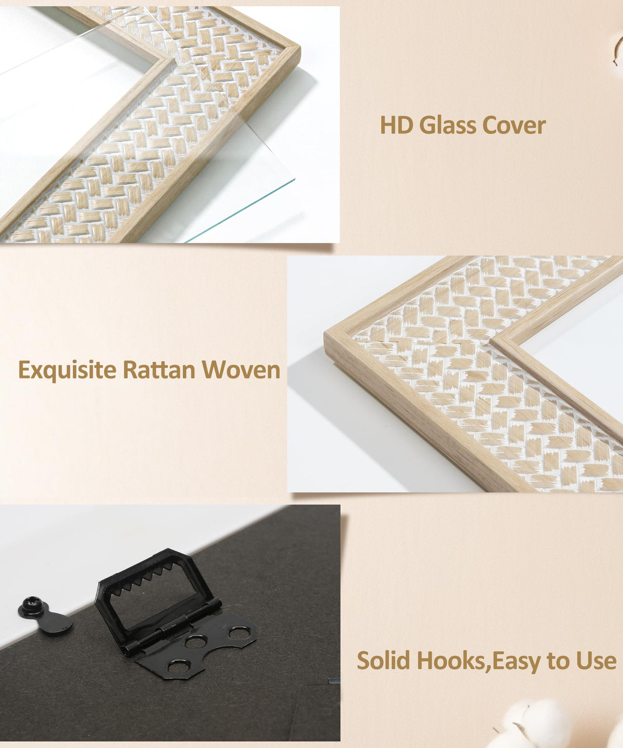 Afuly 5x7 Picture Frame Natural Boho Picture Frames Beige Chic Bohemian Photo Frame Desk Picture Frames for Wall Hangings Home Decor, Wedding Gifts for Couple Grandma Mom Women Afuly