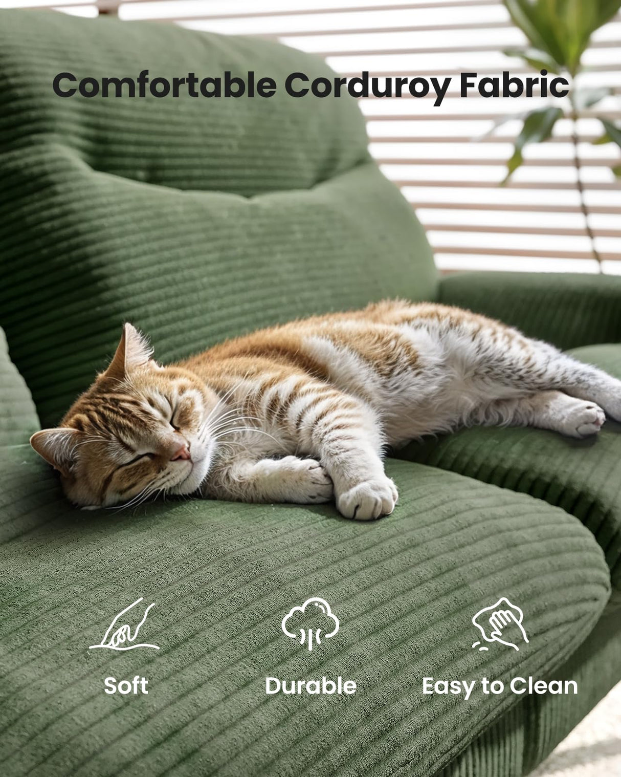 Amada 66" Convertible Futon Sofa Bed, Corduroy Folding Futon Set with Adjustable Backrest &Armrests, Recliner Lounge for Living Room, Apartment or Office, Solid Wood Frame, Loveseat Sofa - Green AMADA HOMEFURNISHING