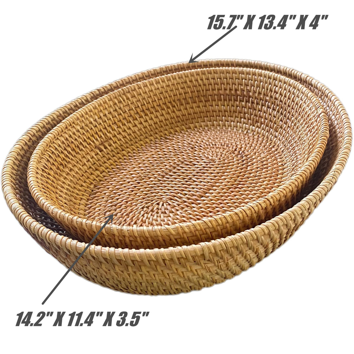 amololo Large 14inch Oval Rattan Fruit Serving Basket,Wicker High Wall Fruit Vegetable Serving Basket Bowl,Large Rattan Dining Table Bowl for Various Things,Bread,Snack,Odds and Ends,Natural Brown amololo