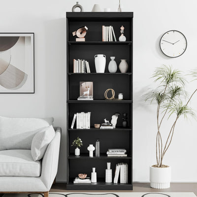 Casaphoria 82" H Wooden Bookcase, Heavy Duty Bookshelves, 6-Tier Wide Bookshelf with Large Storage Space for Home Office, 82" H x 31" W x 16" D, 130Lb, Black