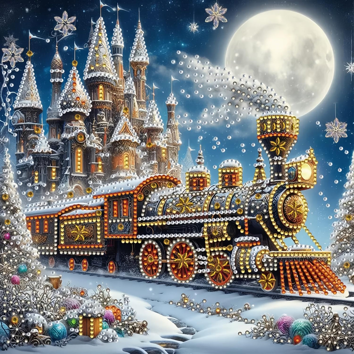 5D Christmas Diamond Art Kits for Adults, Snowy Steam Train Diamond Painting Kits for Beginners, DIY Special Shaped Paint by Diamonds Crystal Gem Art Painting Kit for Home Wall Decor 11.8x11.8inch GXGLLPZBY