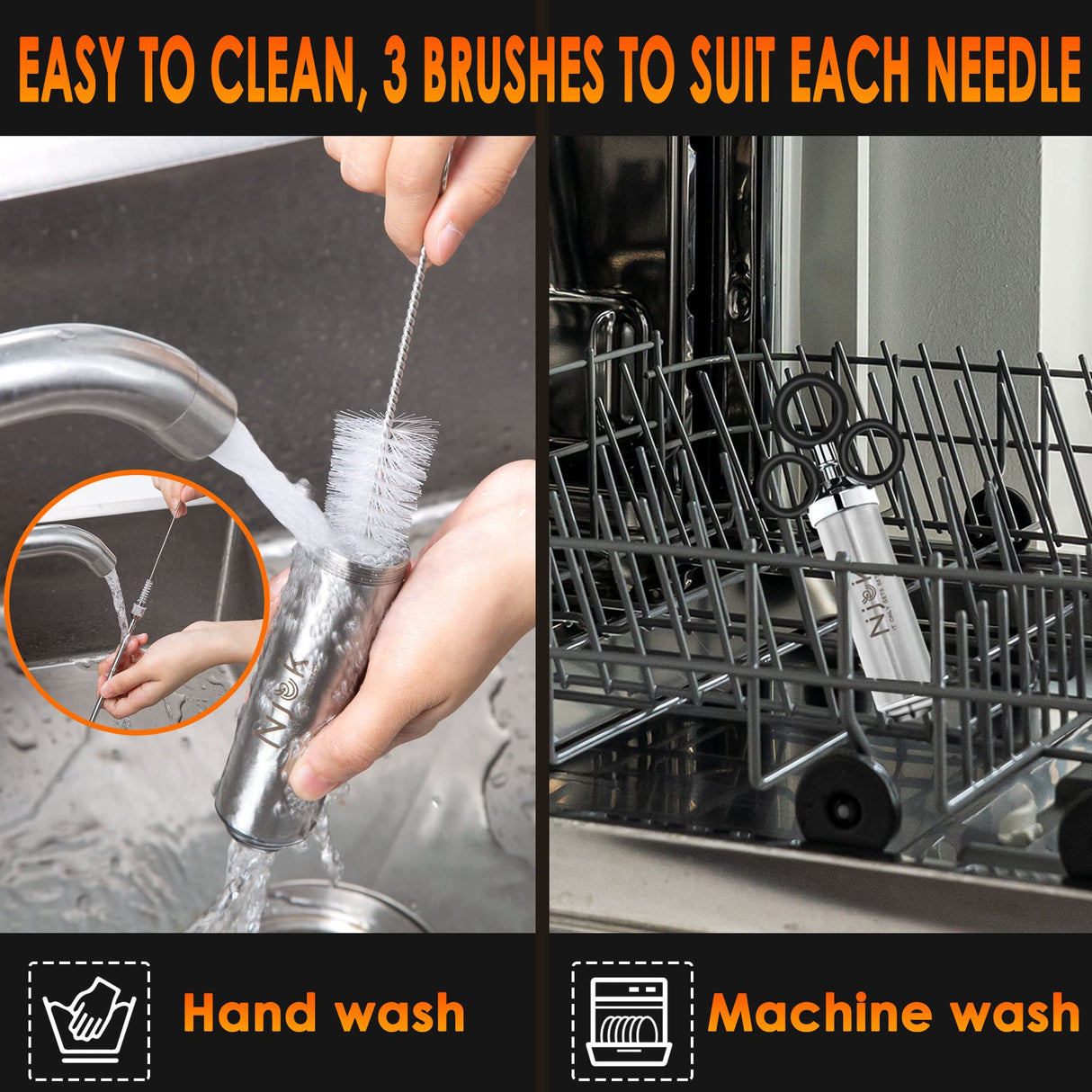 Njek Stainless Steel Meat Flavor Injector Kit, 2-oz Large Capacity with 3 Professional Needles, Marinade and Seasoning Injector Syringe for Beef, Turkey, Brisket, Sturdy and Heavy-duty for BBQ Grill Njek