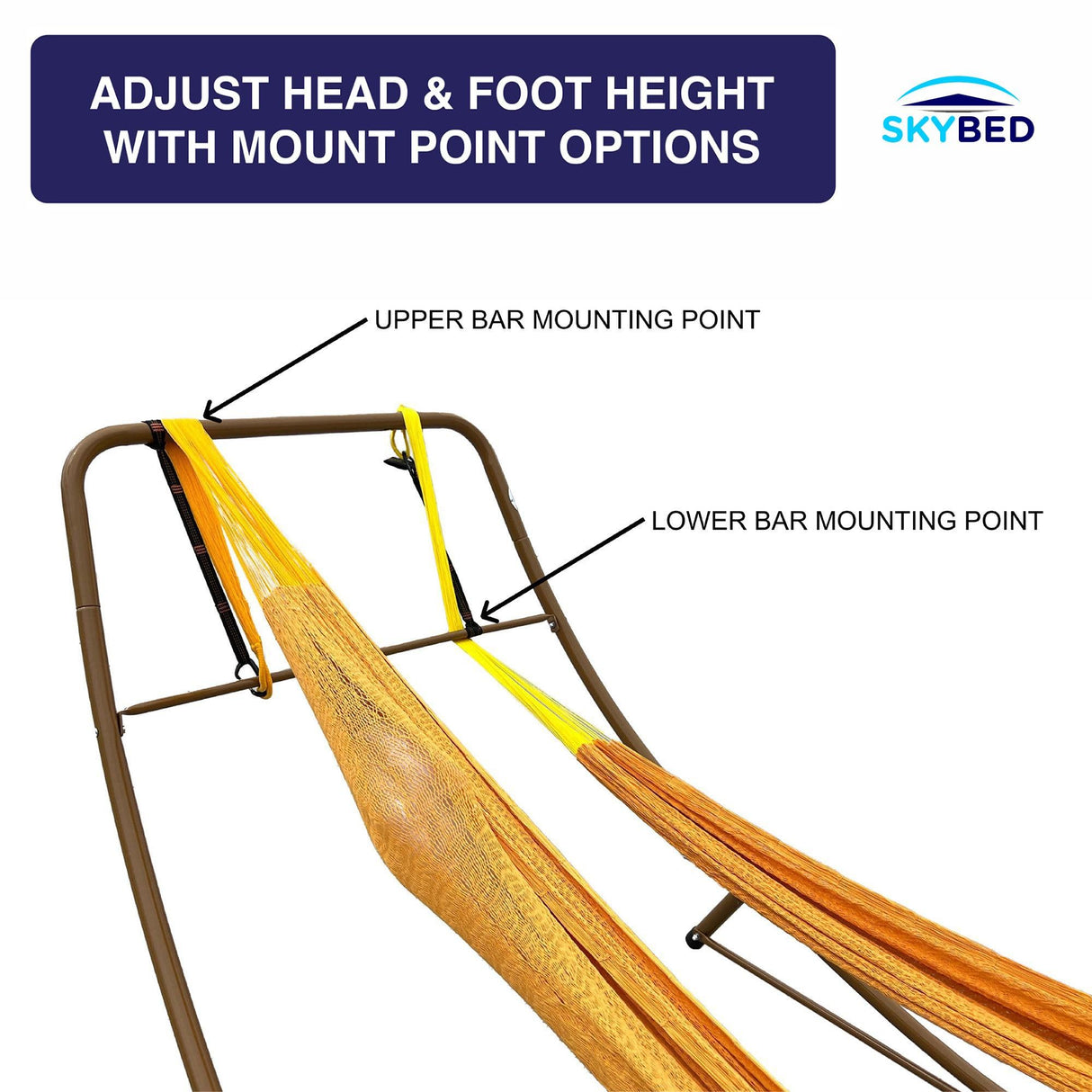 Skybed Universal Hammock Stand, Fits 2 Single Hammocks 7 ft to 14 ft Long or 1 Double Wide, Unique Head Up Mount Option for Dual Hammock Chat Mode, Heavy Duty, 600 Lbs Capacity, Indoor/Outdoor Skybed