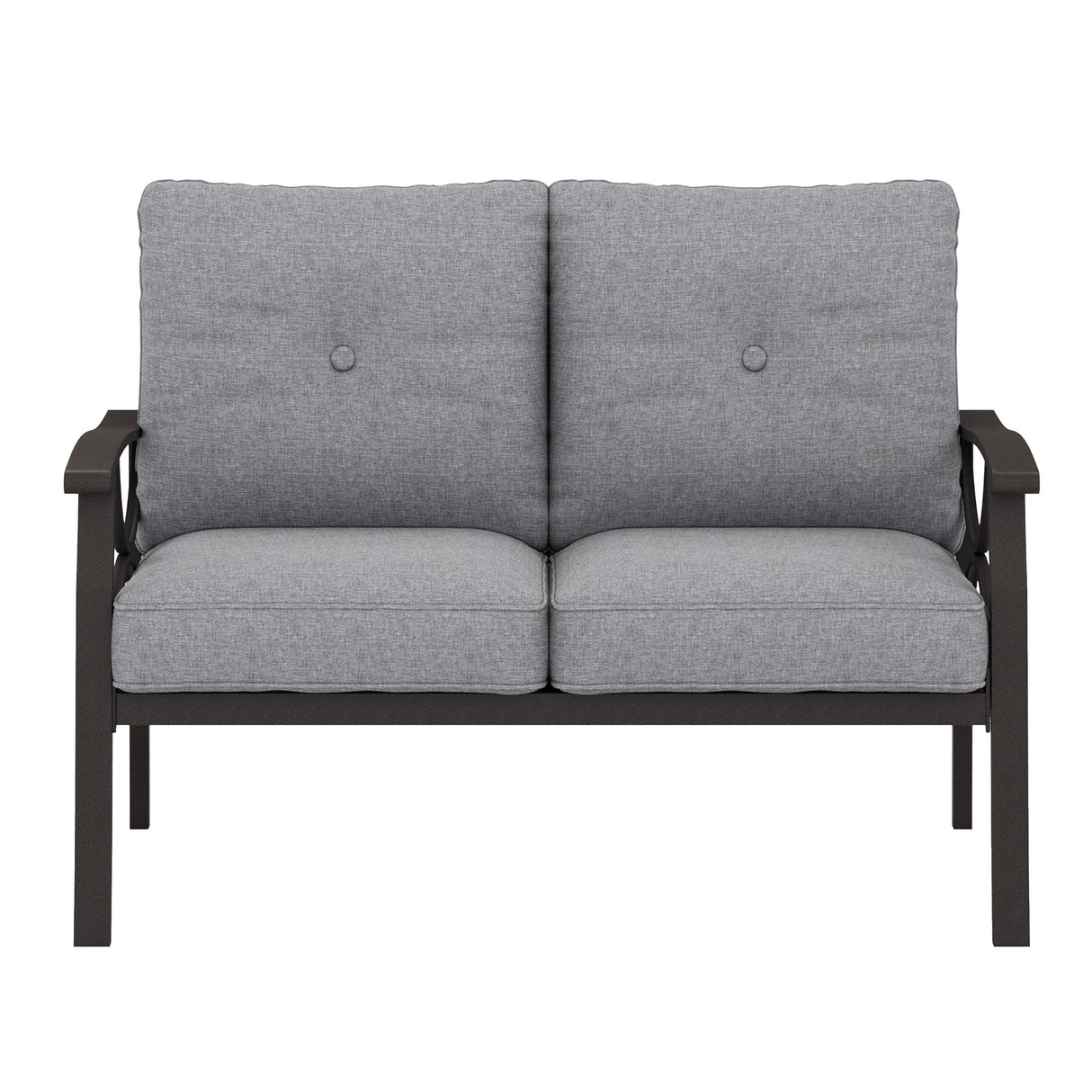 RoyalCraft Patio Loveseat, All-Weather Outdoor 2 Seats Sofa Couch,Khaki Metal Furniture with Gray Cushions RoyalCraft