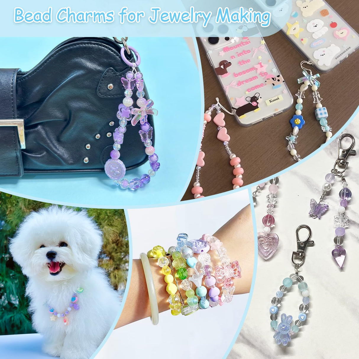 JoyJellies Assorted Beads Bracelet Making Kit, 260+Pcs Charms Keychain Making Kit with String Key Ring Clips Cute Bow Heart Acrylic Beads for Bracelets DIY Arts and Crafts Girls Jewelry Making JoyJellies