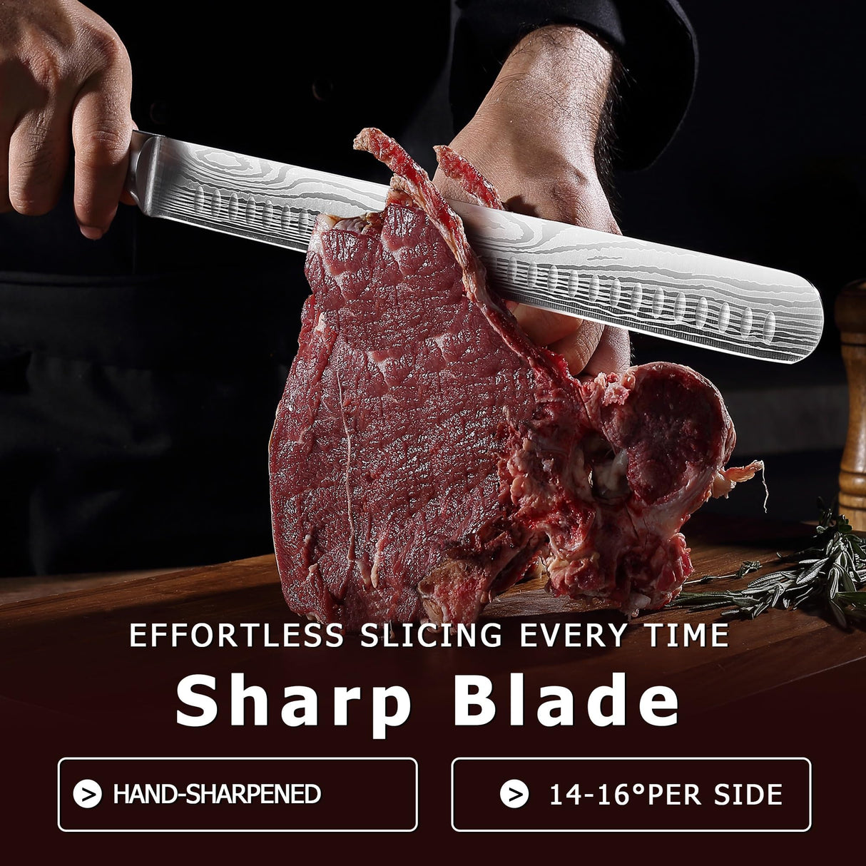 PAUDIN Brisket Knife, 12 Inch Stainless Steel Carving Knife with Granton Edge for Meat Cutting, Roasts, BBQ, Turkey PAUDIN