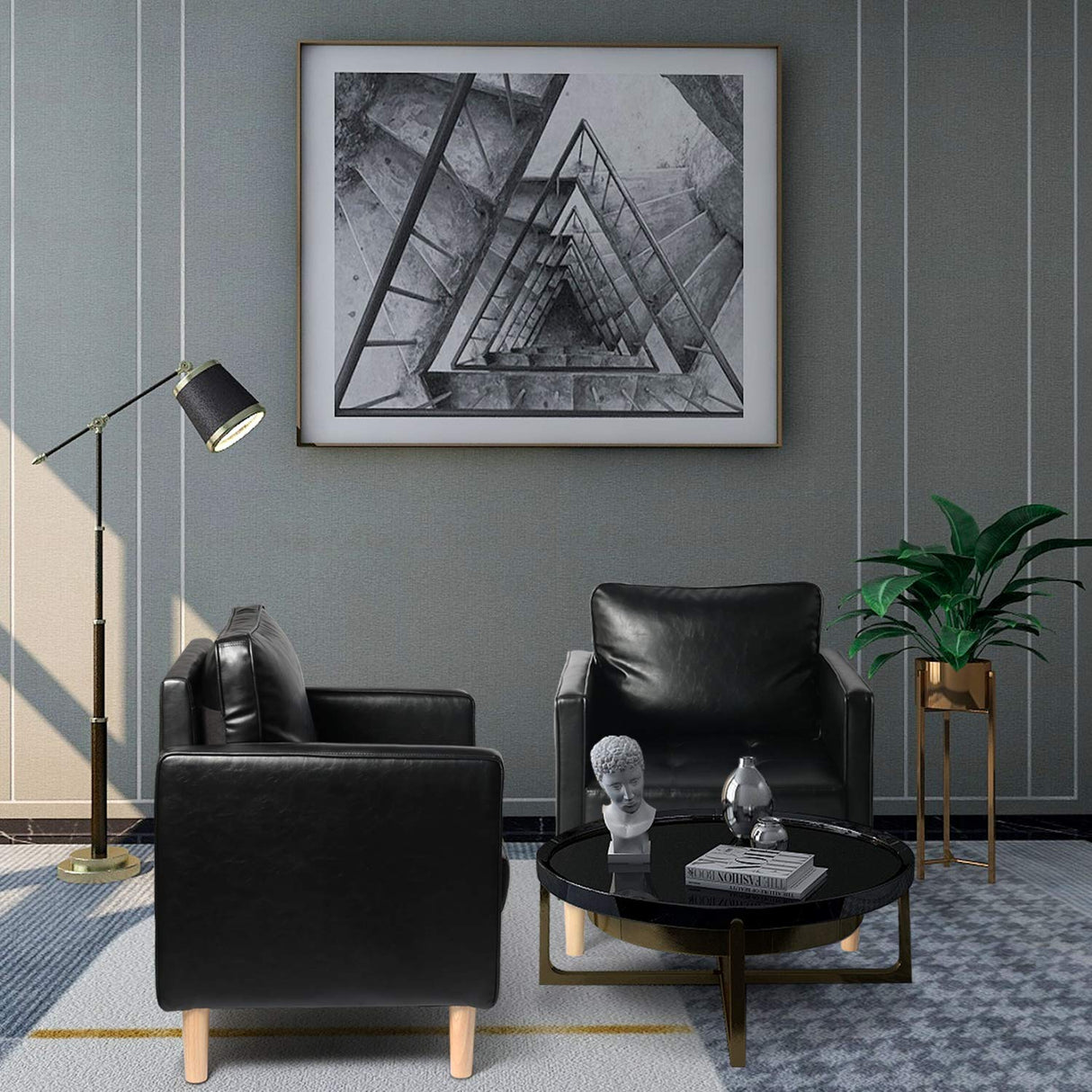 STHOUYN Black Faux Leather Accent Chairs Set of 2 Small Living Room Bedroom Chairs, Comfy Reading Chair Single Sofa for Adults, Suitable Small Spaces Office Couch, Easy Assembly STHOUYN