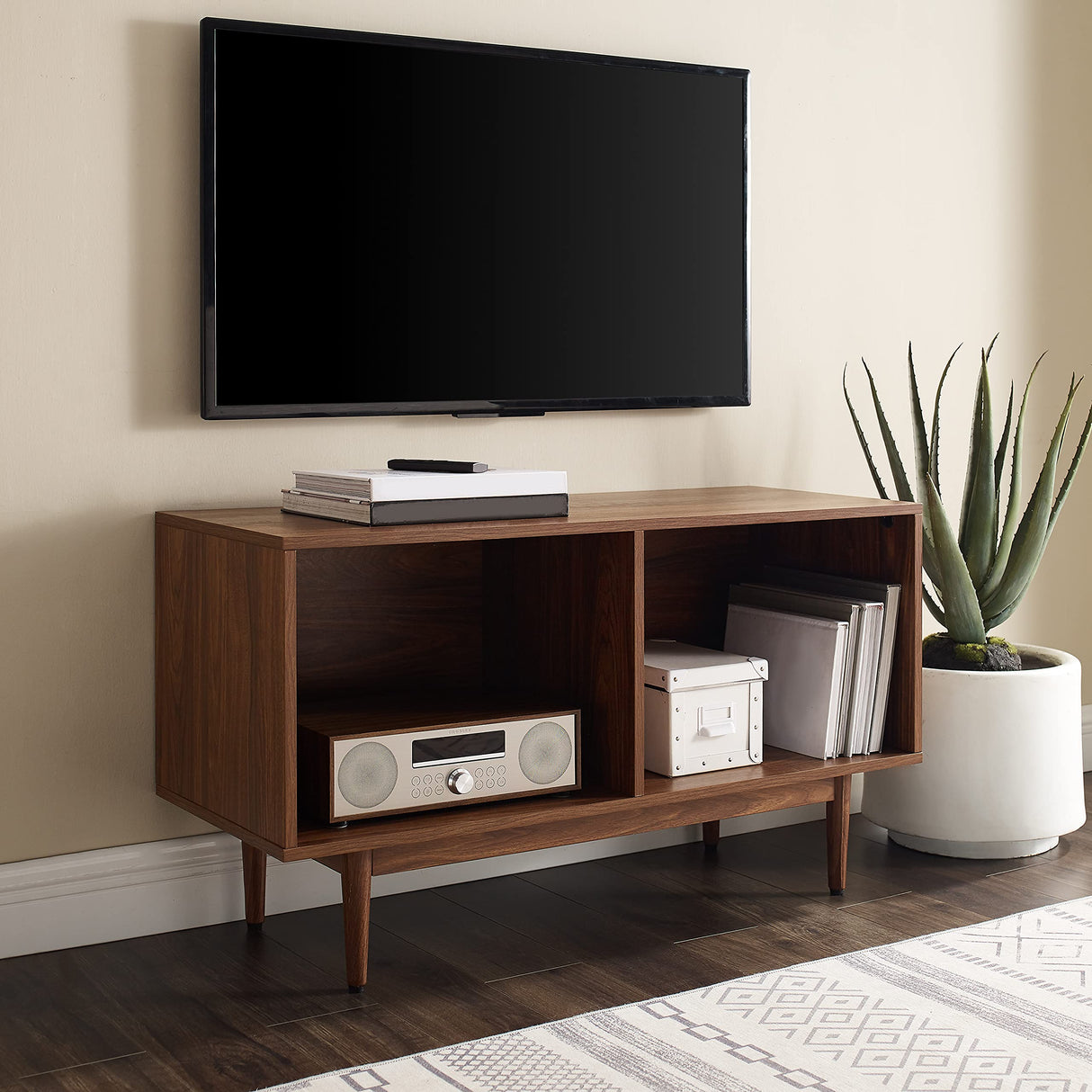 Crosley Furniture Liam Medium Vinyl Record Storage TV Stand and Entertainment Center, Media Console, Walnut Crosley Furniture