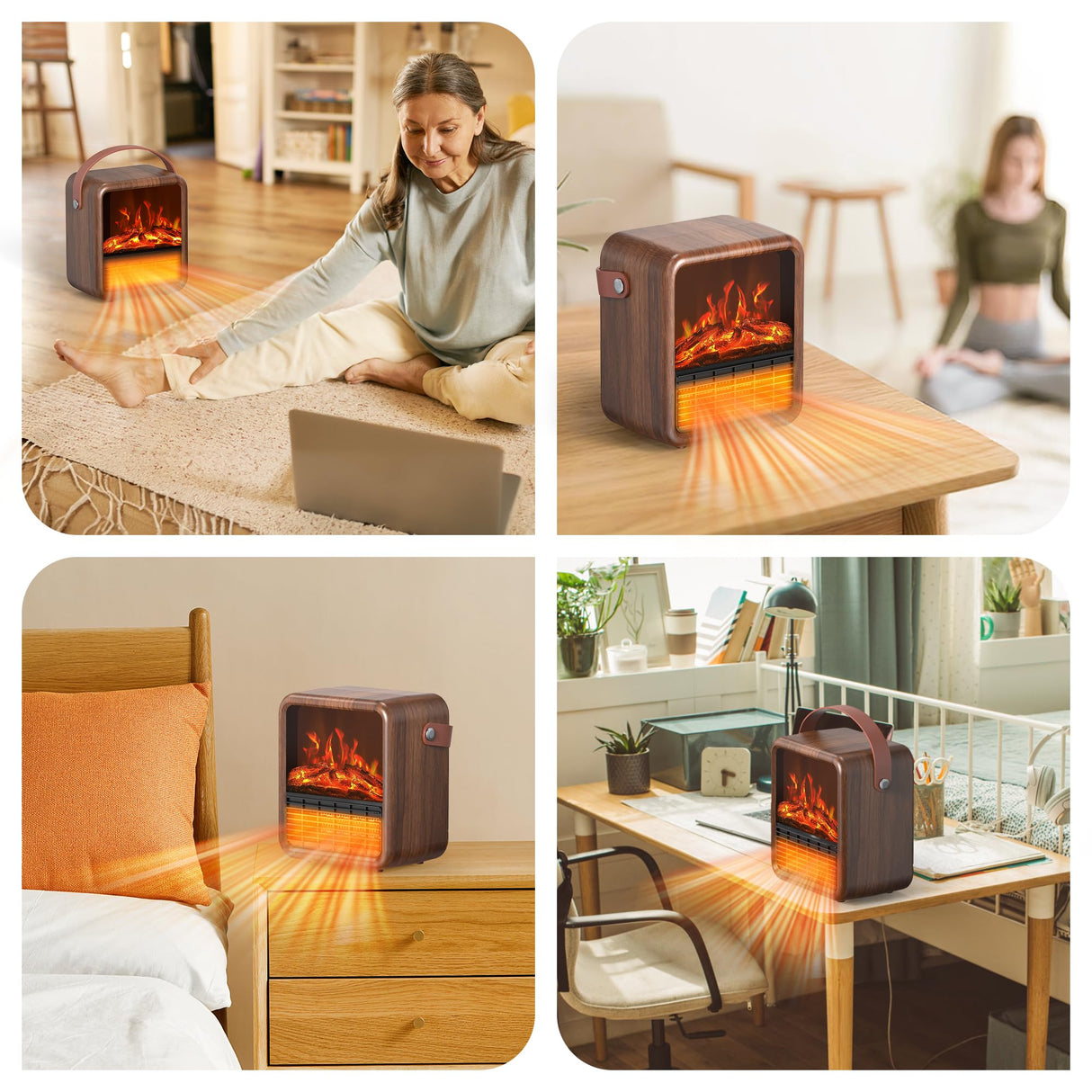 Riseon Small Portable Space Heater for Indoor use with Realistic 3D Flame, Mini Electric Fireplace Heater with Thermostat, 1500W/750W PTC Ceramic Heating, Tip-Over Safety Switch, Walnut Riseon