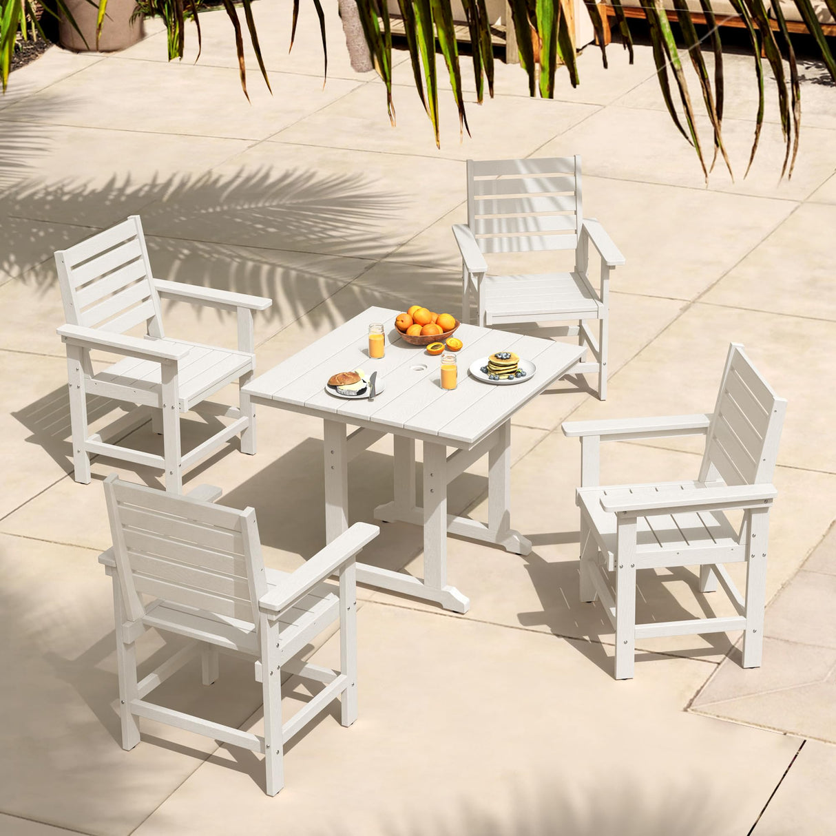 Homenjoy Patio Table and Chairs Set 5 Pieces, HDPS Weather Resistant Outdoor Dining Set, Square Outdoor Dining Table with 4 Patio Chairs, Patio Dining Set for Balcony, White Homenjoy
