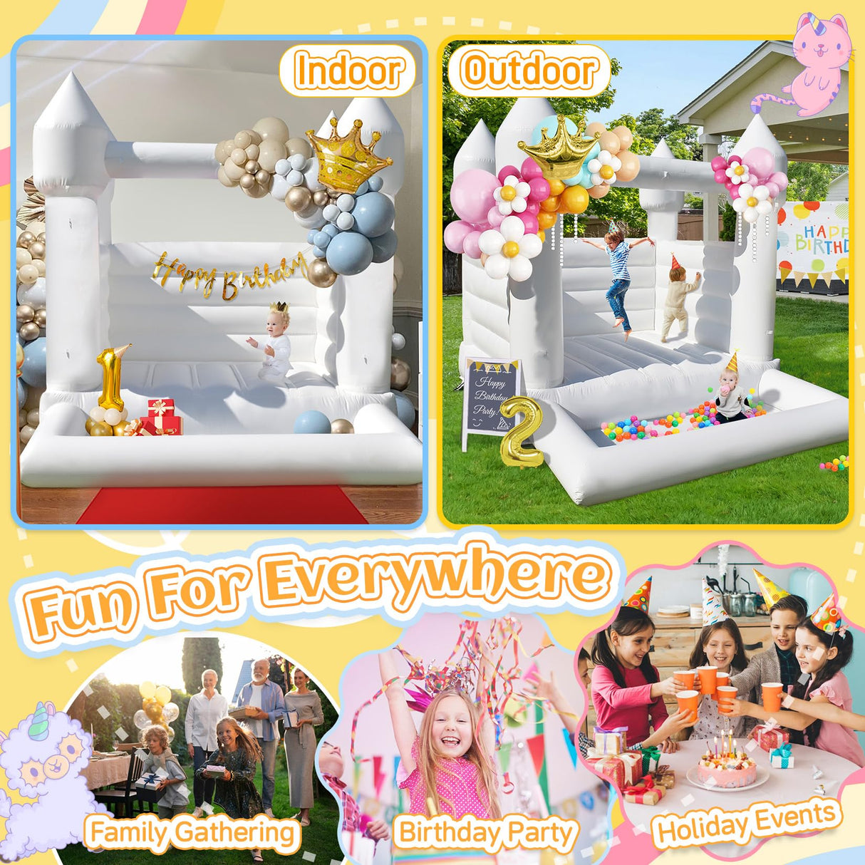 Inflatable White Bounce House for Kids,12x10x10ft Inflatable Bounce House with Ball Pit & Blower,Indoor/Outdoor PVC Jumping Bouncy Castle for Kids Birthday Party, Wedding, Backyard Yiersanwin