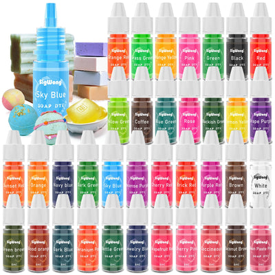 Bath Bomb Soap Dye - 36 Colors Concentrated Food Grade Skin Safe Liquid Based Colorant Vibrant Rainbow Coloring for Making DIY, Supplies Kit, Salt Crafting