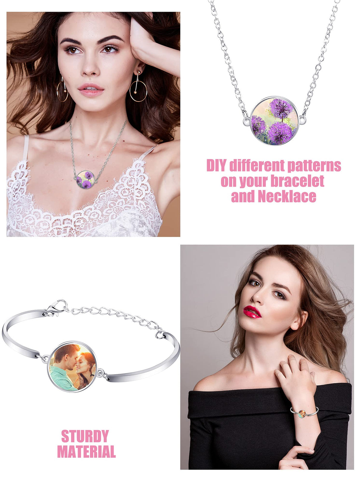 Hicarer 12 Piece Sublimation Metal Trays Set, including 3 Pcs Heat Transfer Bezels Pendant Necklace,3 Pcs Bracelet Bezel Settings with 6 Sublimation Discs for Jewelry Making DIY Hicarer