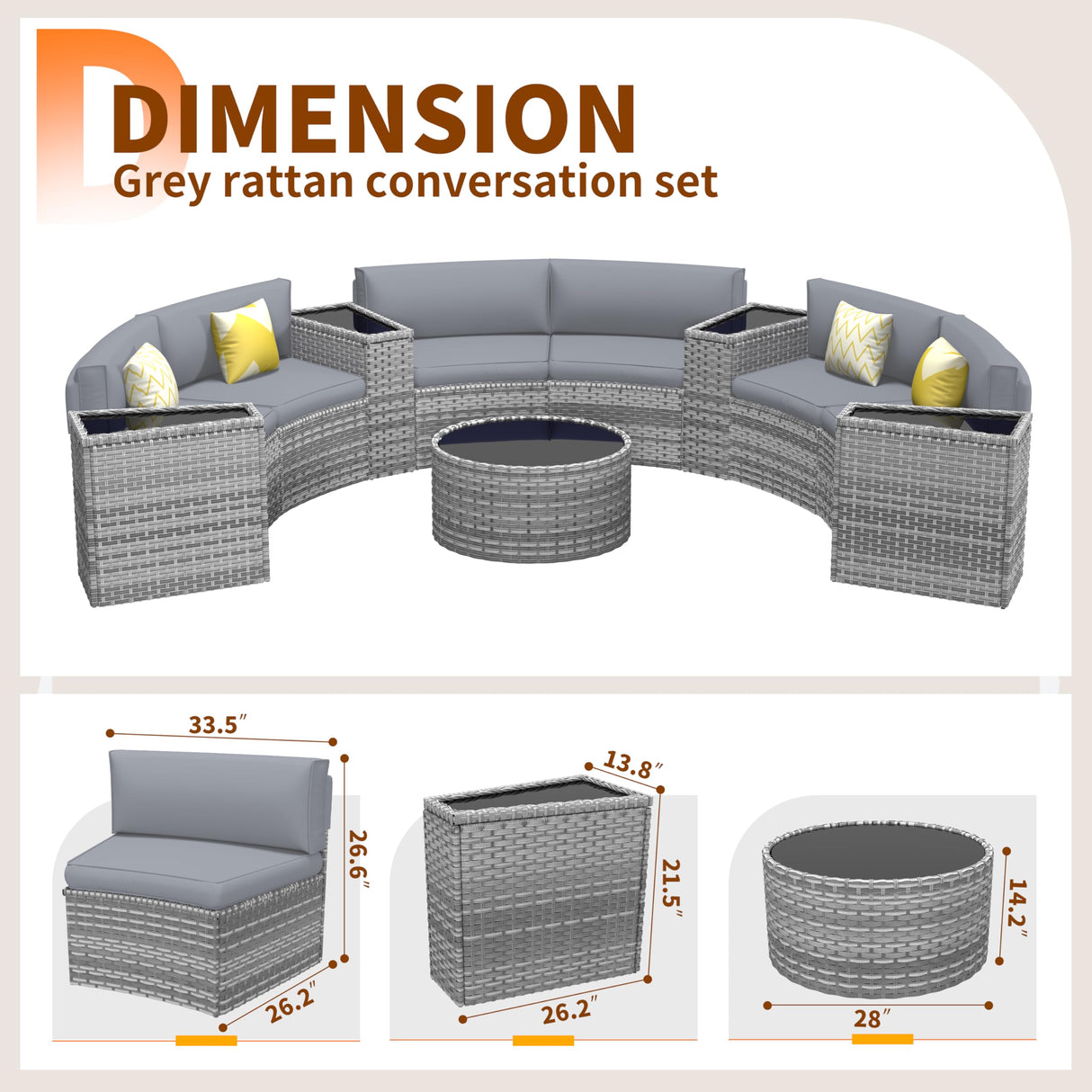 Amopatio Outdoor Patio Sectional Furniture Sets, 11 Pcs Curved Patio Couch with Storage Armrest Table and 4 Pillows, Half-Moon Outdoor Sofa Fit Porch Poolside Garden (Included Waterproof Cover) Amopatio