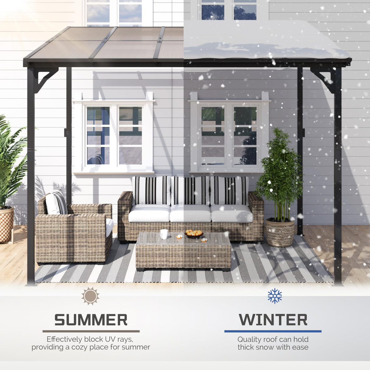 Devoko 10’x 10’ Gazebo for Patio, Lean to Gazebo Pergola on Clearance, Hardtop Wall-Mounted Gazebo with Awnings for Patio, Decks, Porch, Backyard Devoko