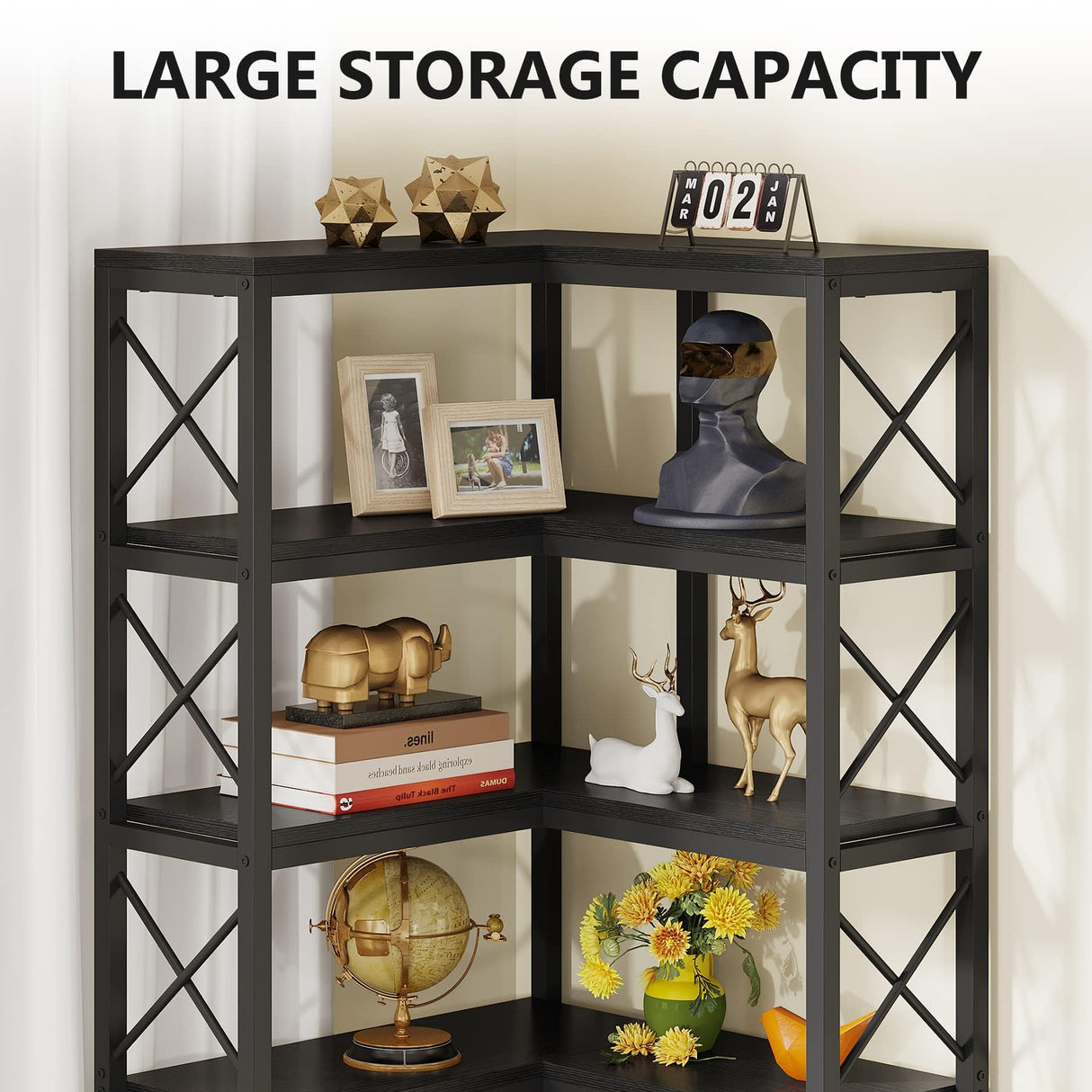 LITTLE TREE 79 inches Tall Bookshelf Bookcase, 7-Tier Corner Book Shelf, Modern Freestanding Open Book Shelves, Black Shelving Unit Display Shelf for Living Room LITTLE TREE