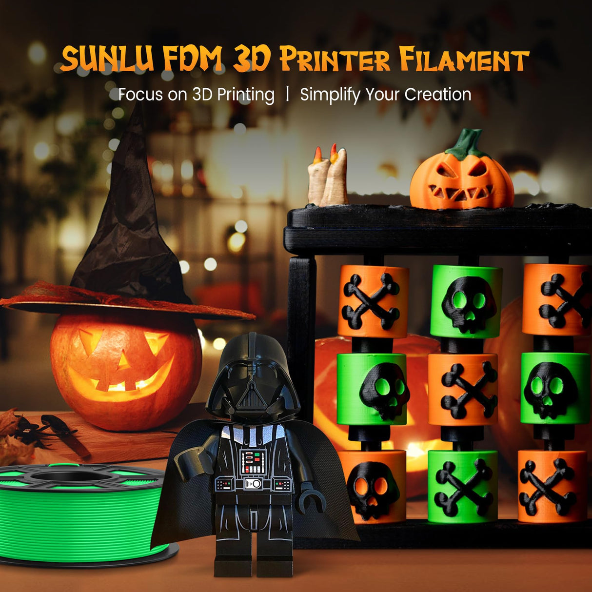 SUNLU 4KG Fluorescent PLA 3D Printer Filament Bundle, PLA Filament 1.75mm, Fit for Most FDM 3D Printer, 1kg Spool, 4Packs, Fluorescent(Purple+Orange+Yellow+Green) SUNLU