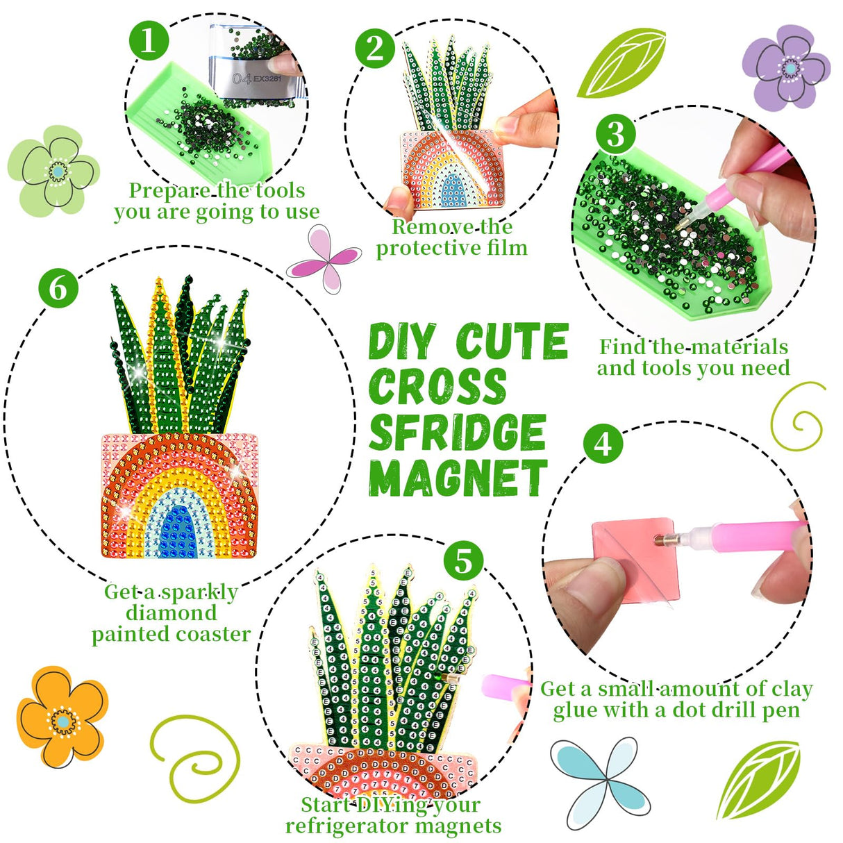 Honeydak 20 Pcs Spring Diamond Painting Coasters Flower Diamond Art Coasters with Holder Wooden Spring Potted Plants Diamond Coasters 5D Diamond Art Kits for Adults DIY Crafts Beginner Gifts Supplies Honeydak