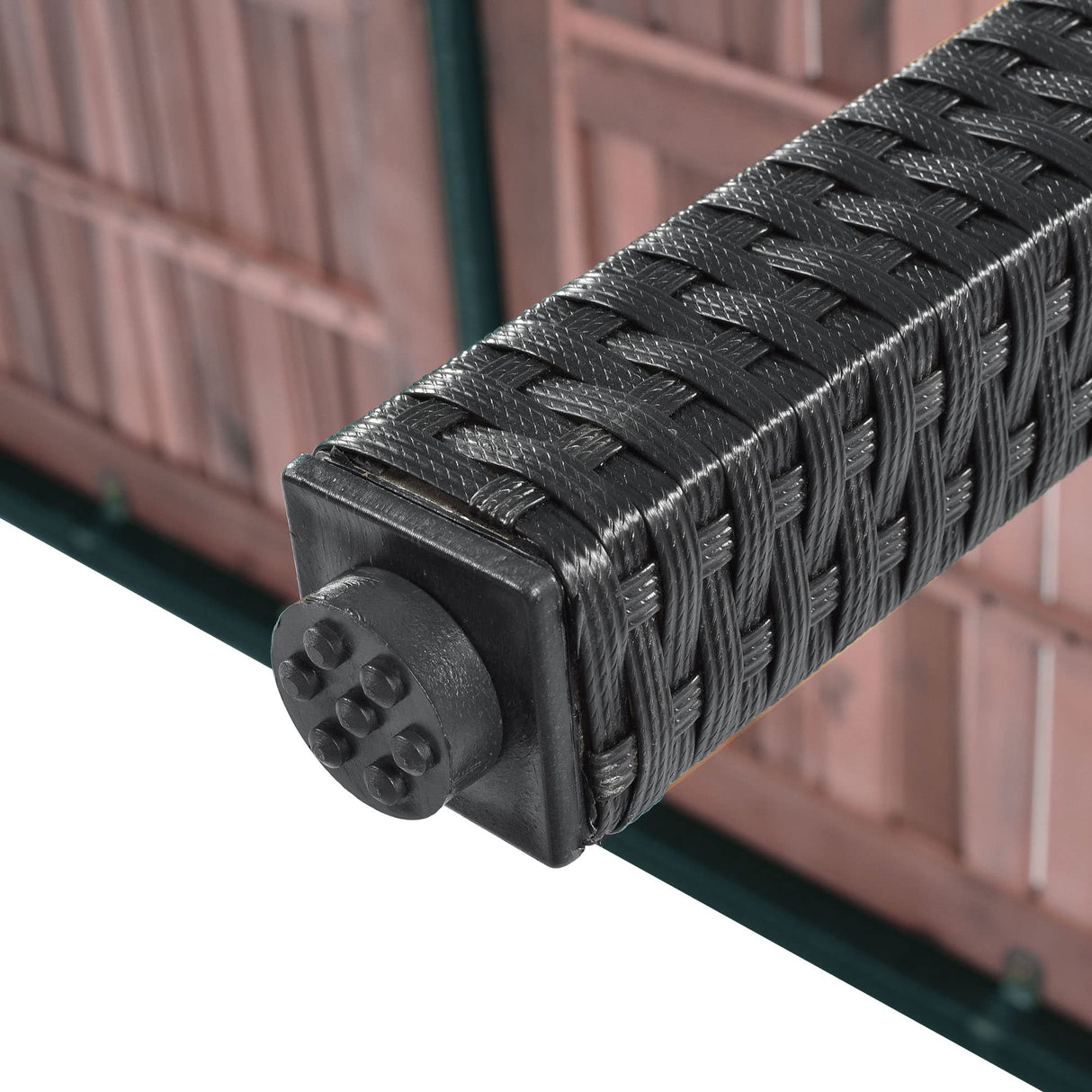 Brabrety 7-Piece Outdoor Patio Dining Set, Garden PE Rattan Wicker Dining Table and Chairs Set, Acacia Wood Tabletop, Stackable Armrest Chairs with Cushions (Reddish-Brown ~009) Brabrety