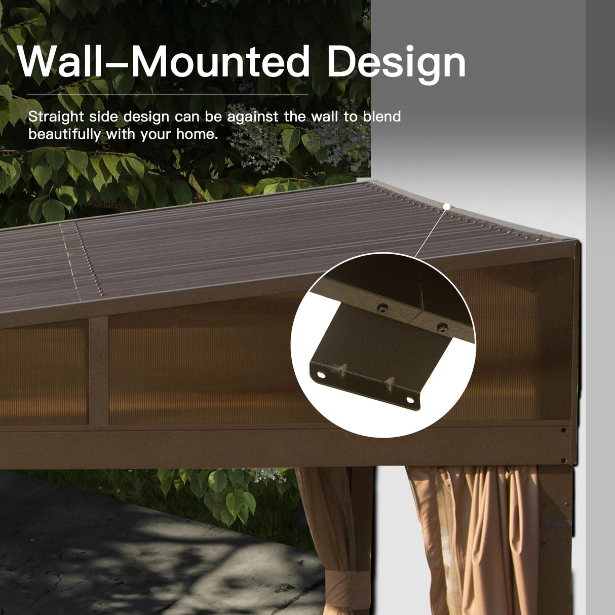 Domi 12x20FT Lean to Gazebo, Hardtop Wall Mounted Gazebo with Sloping Galvanized Steel Roof, Aluminum Frame, Drainage System, Curtains and Netting, for Patio, Deck, Garden, Backyard domi outdoor living