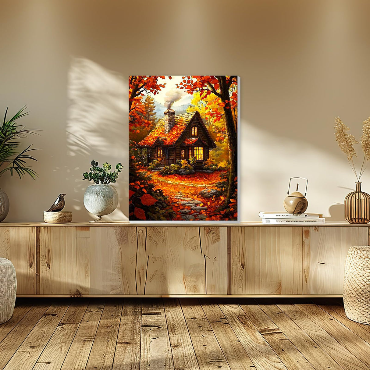 HEIBAGO Framed Paint by Numbers Kit for Adults, Fall Paint by Numbers for Beginner, Landscape Adult Paint by Number Kits on Canvas, Maple leaves painting by numbers for gift home wall decor 12*16 inch HEIBAGO