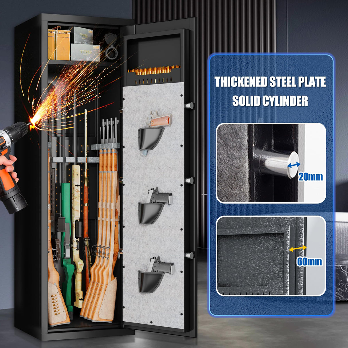 PRESTELION 10-15 Gun Safe,Quick Access Safes for Shotguns,Cabinets with Adjustable Rack,Long Gun Cabinets with Fingerprint/Digital Keypad/Removable Shelf for Rifles Safes PRESTELION