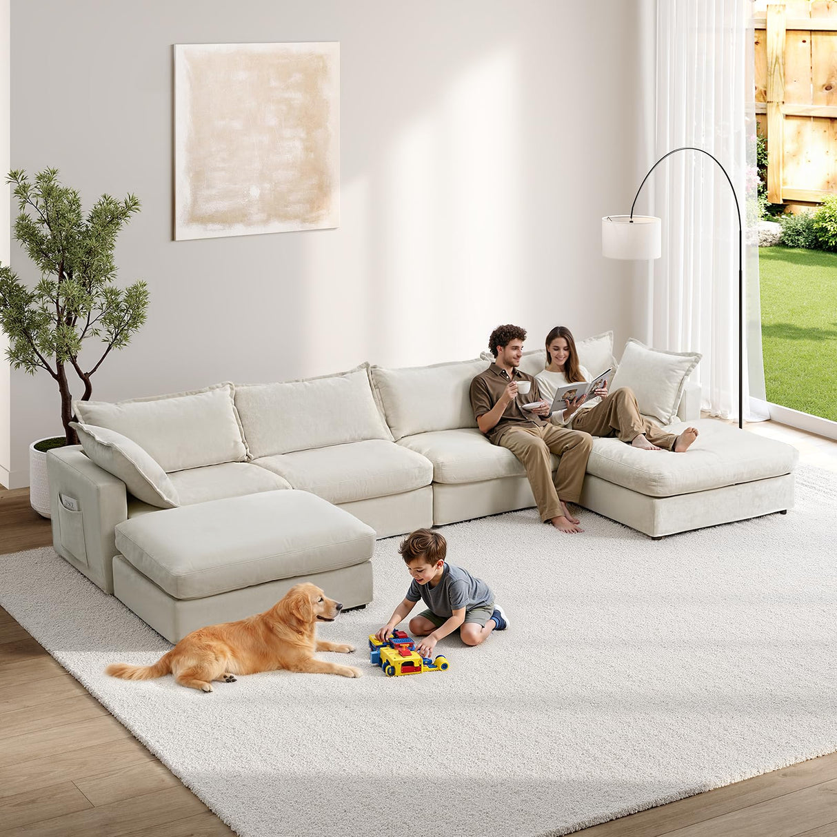 ModernMate 158" Modular Sectional Sofa, Down Filled Sectional Couches for Living Room, Oversized U Shape Couch with Deep Seat, Modular Couch 4 Seater with 2 Storage Ottoman,Cover Removable, Beige ModernMate